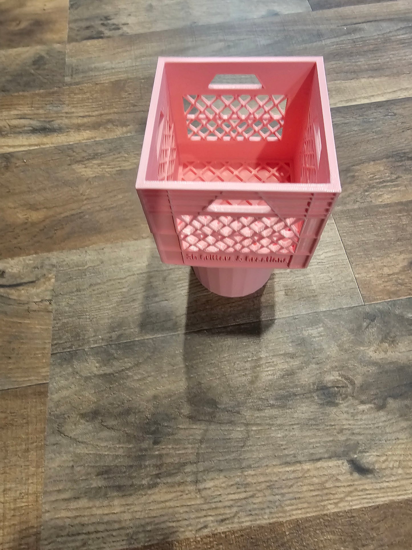 Milk crate automotive cup holder